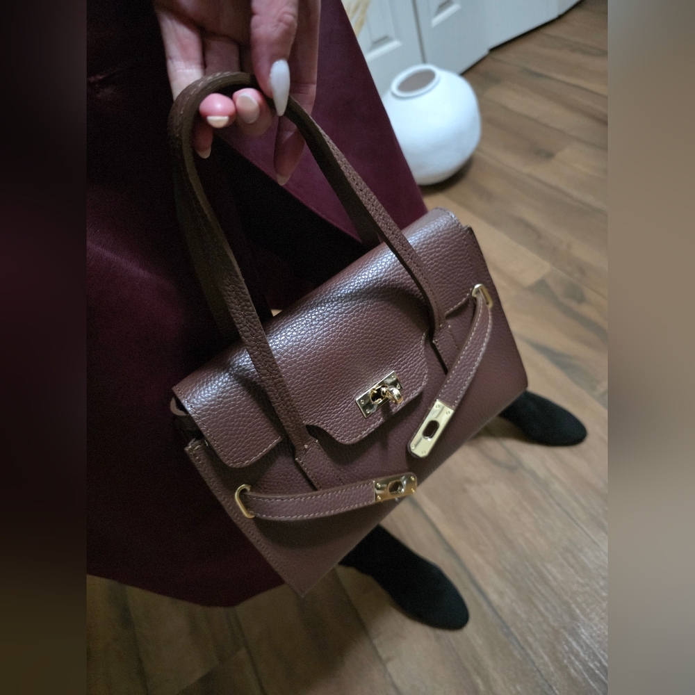 Rich Brown Italian Genuine Leather Satchel Handbag - Picture 9 of 12